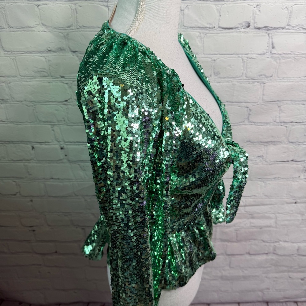 For Love & Lemons Madison Green Sequin Top Small NWT - Picture 3 of 8